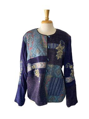 Julia Kim Vintage Art Jacket Womens XL Embroidered Blazer Glass Buttons